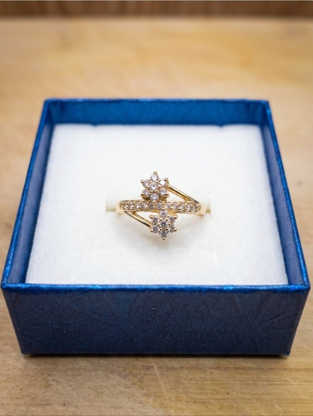 Gold-Tone Double Floral Cluster Ring in Gold
